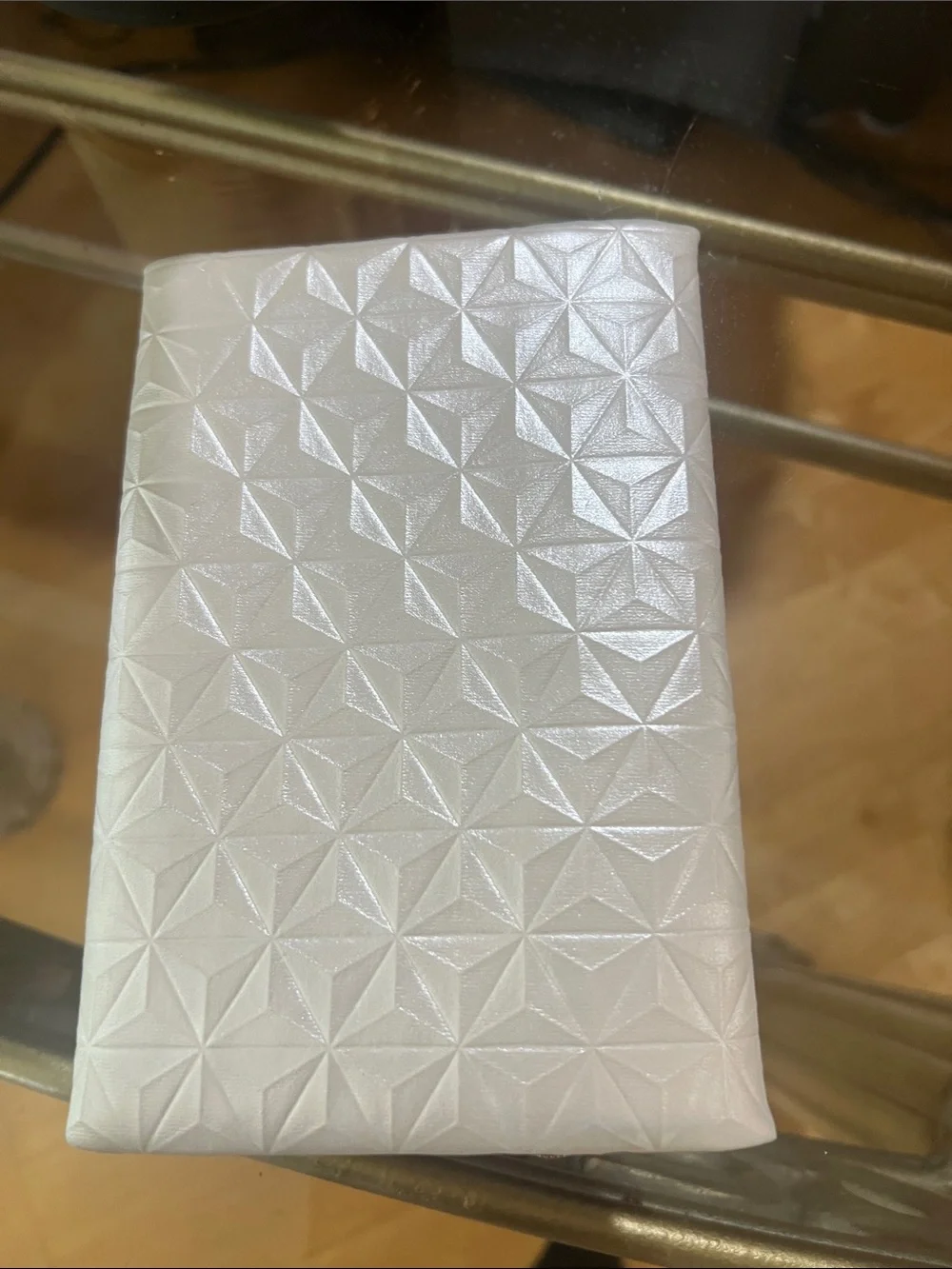 ipsy White Geometric Cosmetic Pouch with Blue Trim and Gold Pull